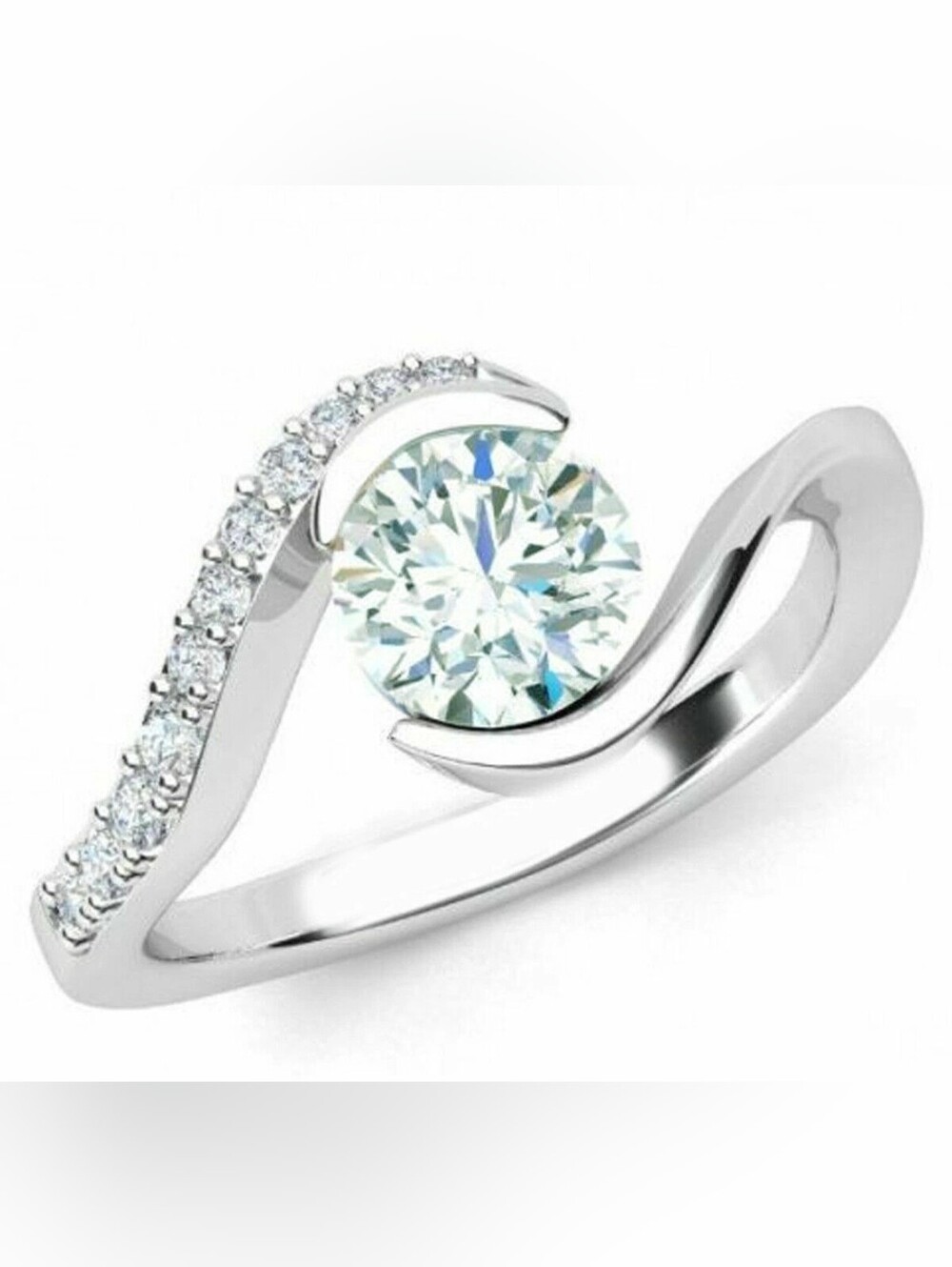 1.27CT Vvs1 Ice White Round Real Moissanite Engagement Ring SS 925 Size 7.25
